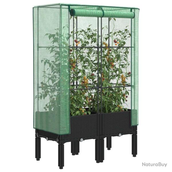 Jardini�re sur�lev�e avec housse aspect rotin 80x40x140 cm