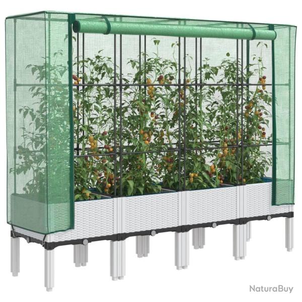 Jardini�re sur�lev�e avec housse aspect rotin 160x40x140 cm