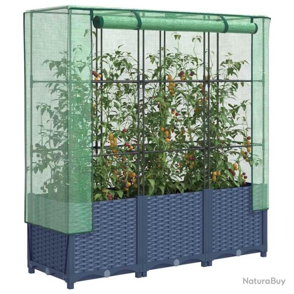 Jardini�re sur�lev�e avec housse aspect rotin 120x40x138 cm