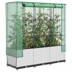 Jardini&egrave;re sur&eacute;lev&eacute;e avec housse aspect rotin 120x40x138 cm