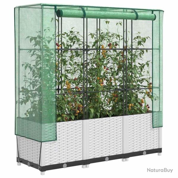 Jardini�re sur�lev�e avec housse aspect rotin 120x40x138 cm