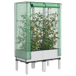 Jardini&egrave;re sur&eacute;lev&eacute;e avec housse aspect rotin 80x40x140 cm