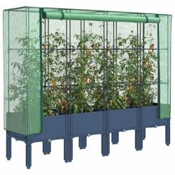 Jardini&egrave;re sur&eacute;lev&eacute;e avec housse aspect rotin 160x40x140 cm