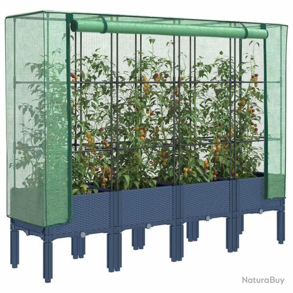 Jardini�re sur�lev�e avec housse aspect rotin 160x40x140 cm