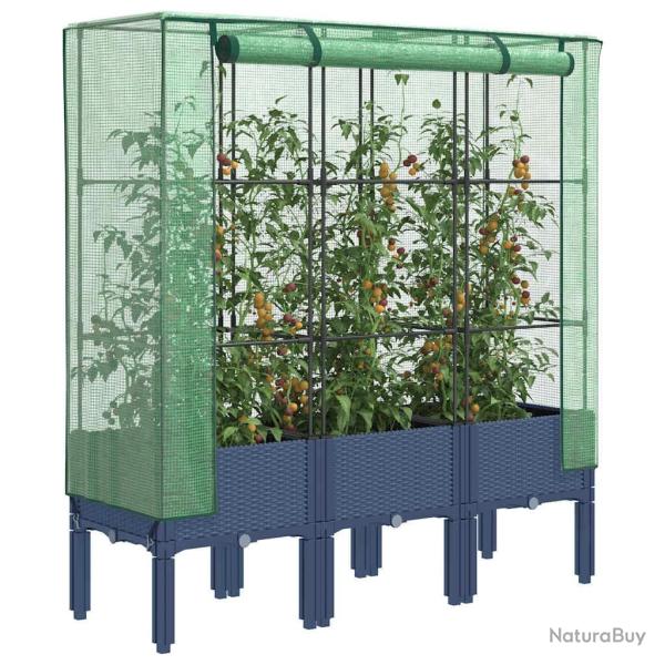 Jardini�re sur�lev�e avec housse aspect rotin 120x40x140 cm