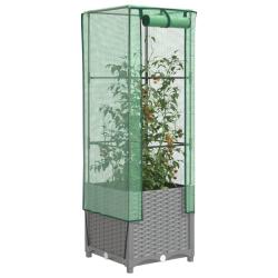 Jardini&egrave;re sur&eacute;lev&eacute;e avec housse aspect rotin 40x40x139 cm