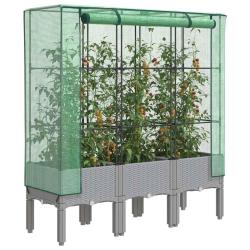 Jardini&egrave;re sur&eacute;lev&eacute;e avec housse aspect rotin 120x40x140 cm