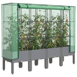 Jardini&egrave;re sur&eacute;lev&eacute;e avec housse aspect rotin 160x40x140 cm