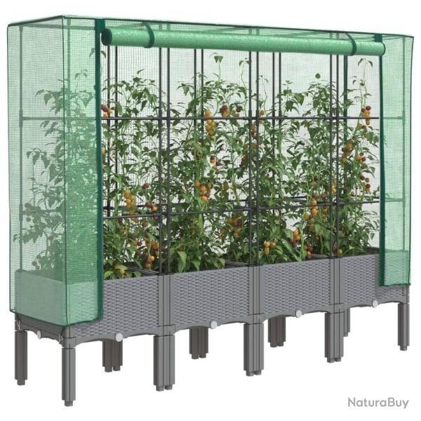 Jardini�re sur�lev�e avec housse aspect rotin 160x40x140 cm