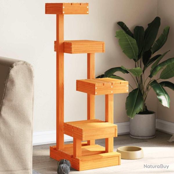 Arbre � chat cire marron 45,5x49x103 cm bois de pin massif