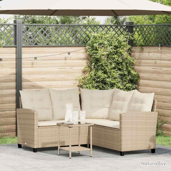 Canap� de jardin avec table et coussins en forme de L beige