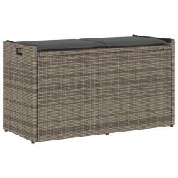 Banc de rangement ext&eacute;rieur coussin gris 100 cm r&eacute;sine tress&eacute;e