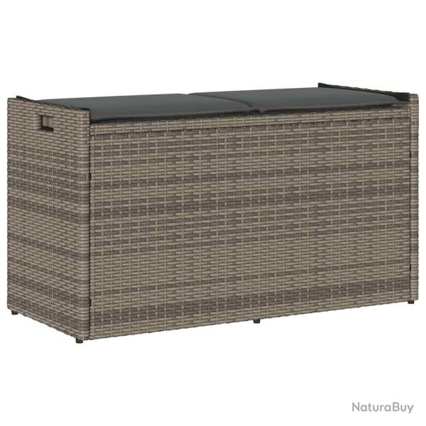 Banc de rangement ext�rieur coussin gris 100 cm r�sine tress�e