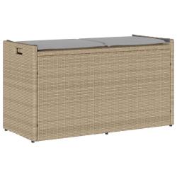 Banc de rangement ext&eacute;rieur coussin beige 100 cm r&eacute;sine tress&eacute;e