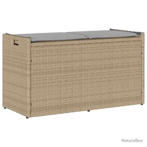 Banc de rangement ext�rieur coussin beige 100 cm r�sine tress�e