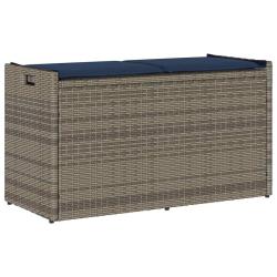 Banc de rangement ext&eacute;rieur coussin gris 100 cm r&eacute;sine tress&eacute;e