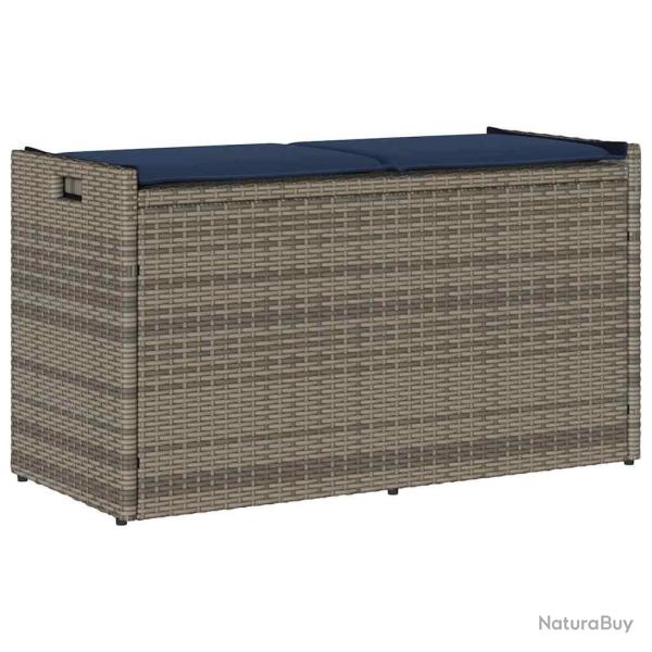 Banc de rangement ext�rieur coussin gris 100 cm r�sine tress�e