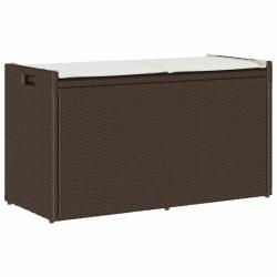 Banc de rangement ext&eacute;rieur coussin marron 100cm r&eacute;sine tress&eacute;e