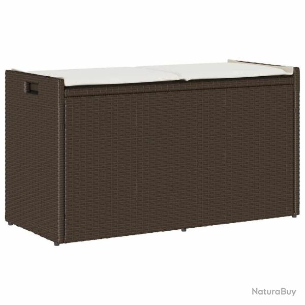 Banc de rangement ext�rieur coussin marron 100cm r�sine tress�e