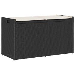 Banc de rangement ext&eacute;rieur coussin noir 100 cm r&eacute;sine tress&eacute;e