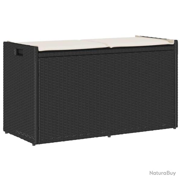 Banc de rangement ext�rieur coussin noir 100 cm r�sine tress�e