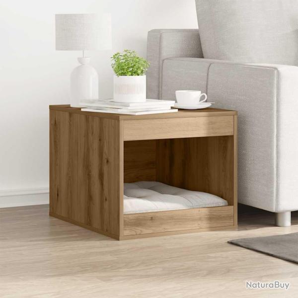 Meuble de bac � liti�re pour chat ch�ne artisanal 47x59x42 cm