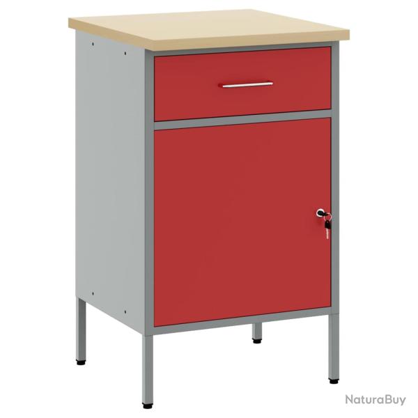 �tabli Rouge et Gris 50 x 55 x 85 cm Bois d'ing�nierie et acier
