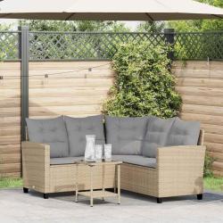 Canap&eacute; de jardin avec table et coussins en forme de L beige