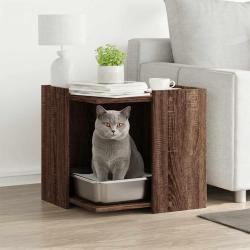 Meuble de bac &agrave; liti&egrave;re pour chat ch&ecirc;ne marron bois ing&eacute;nierie