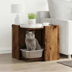 Meuble de bac &agrave; liti&egrave;re pour chat vieux bois bois d'ing&eacute;nierie