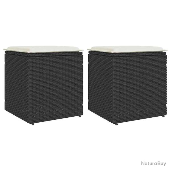 Tabourets jardin coussins 2 pcs noir 40x40x43 cm r�sine tress�e