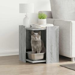 Meuble de bac &agrave; liti&egrave;re pour chat sonoma gris bois d'ing&eacute;nierie