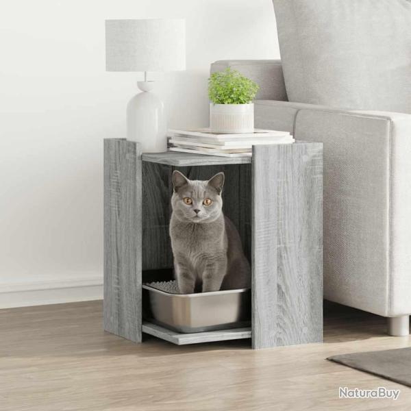 Meuble de bac � liti�re pour chat sonoma gris bois d'ing�nierie