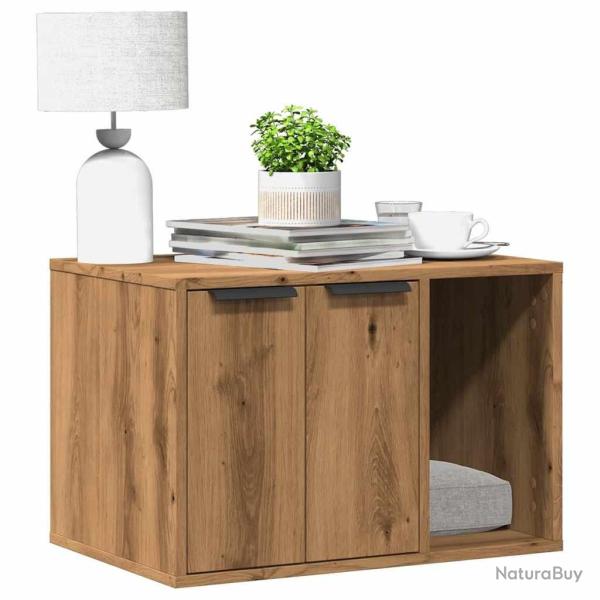 Meuble de bac � liti�re pour chat ch�ne artisanal 60x40x40 cm