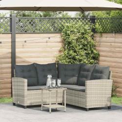 Canap&eacute; de jardin table et coussins en forme de L gris clair