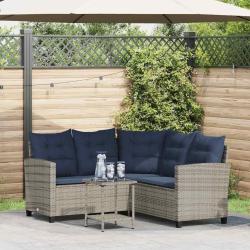 Canap&eacute; de jardin avec table et coussins en forme de L gris