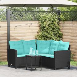 Canap&eacute; de jardin 2 pcs Noir et turquoise Poly rotin