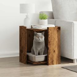 Meuble de bac &agrave; liti&egrave;re pour chat vieux bois bois d'ing&eacute;nierie