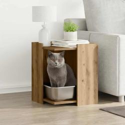 Meuble de bac &agrave; liti&egrave;re pour chat ch&ecirc;ne artisanal 42x42x51 cm