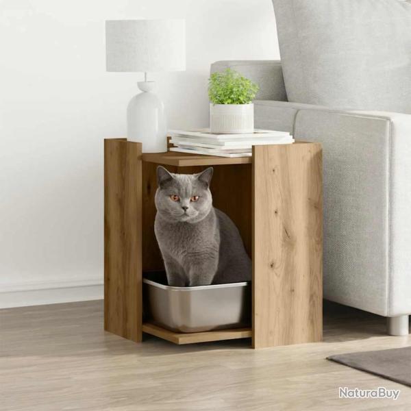 Meuble de bac � liti�re pour chat ch�ne artisanal 42x42x51 cm