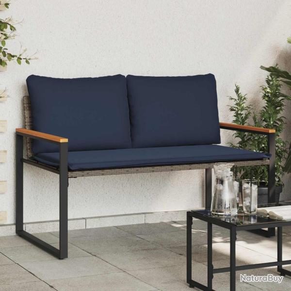banc avec coussin Gris et bleu marine 115 x 65 x 72 cm Rotin