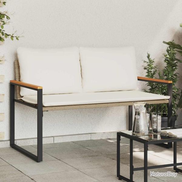 banc avec coussin Beige et blanc cr�me 115 x 65 x 72 cm Rotin