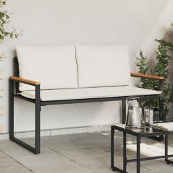 banc avec coussin Noir et blanc cr&egrave;me 115 x 65 x 72 cm Rotin