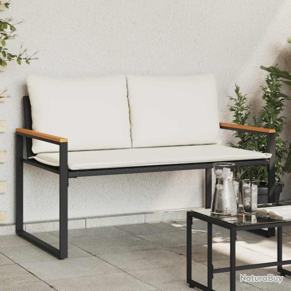 banc avec coussin Noir et blanc cr�me 115 x 65 x 72 cm Rotin