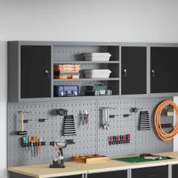 Armoire &agrave; outils avec &eacute;tag&egrave;re Noir et gris 150 x 20 x 55 cm