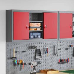 Armoire &agrave; outils avec &eacute;tag&egrave;re Rouge et Gris 100 x 20 x 55 cm