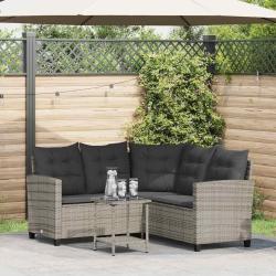 Canap&eacute; de jardin avec table et coussins en forme de L gris