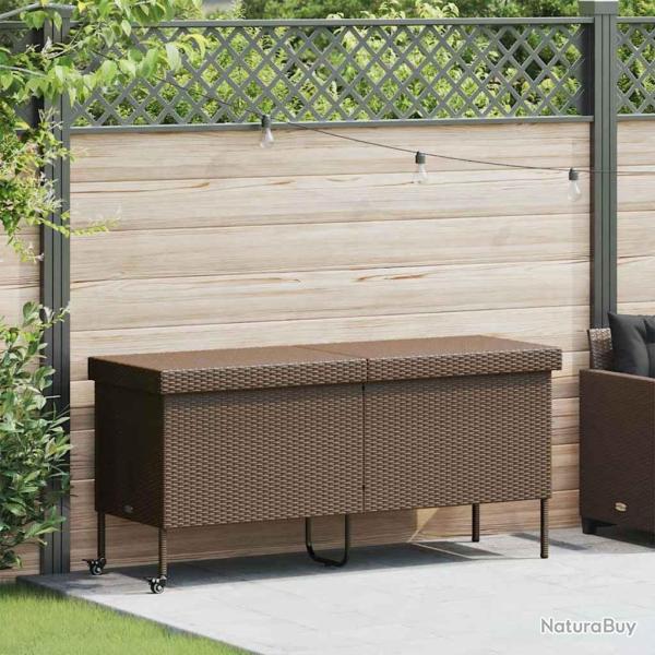 Bo�te rangement jardin roues marron 160x55x75 cm r�sine tress�e