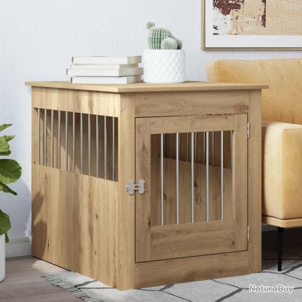Meuble de cage pour chiens ch�ne artisanal 64,5x80x71 cm