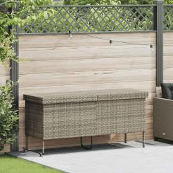 Bo&icirc;te de rangement de jardin et roues gris clair r&eacute;sine tress&eacute;e